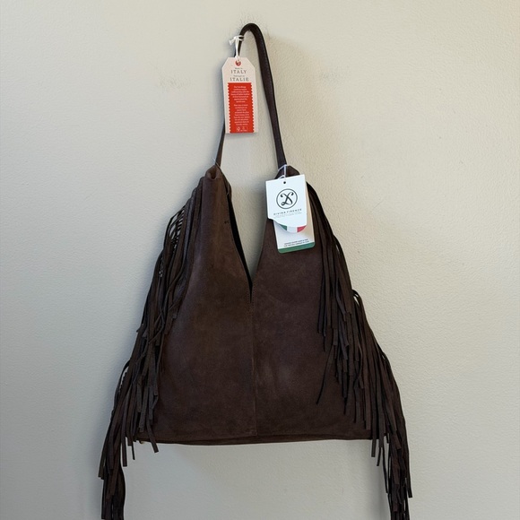 Divina Firenze Genuine Leather Brown Suede Fringe Bag - Picture 4 of 15